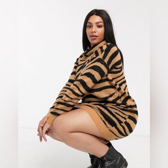 Roll-neck Animal zebra print plus sweater dress UK20/US16 - Picture 3 of 7